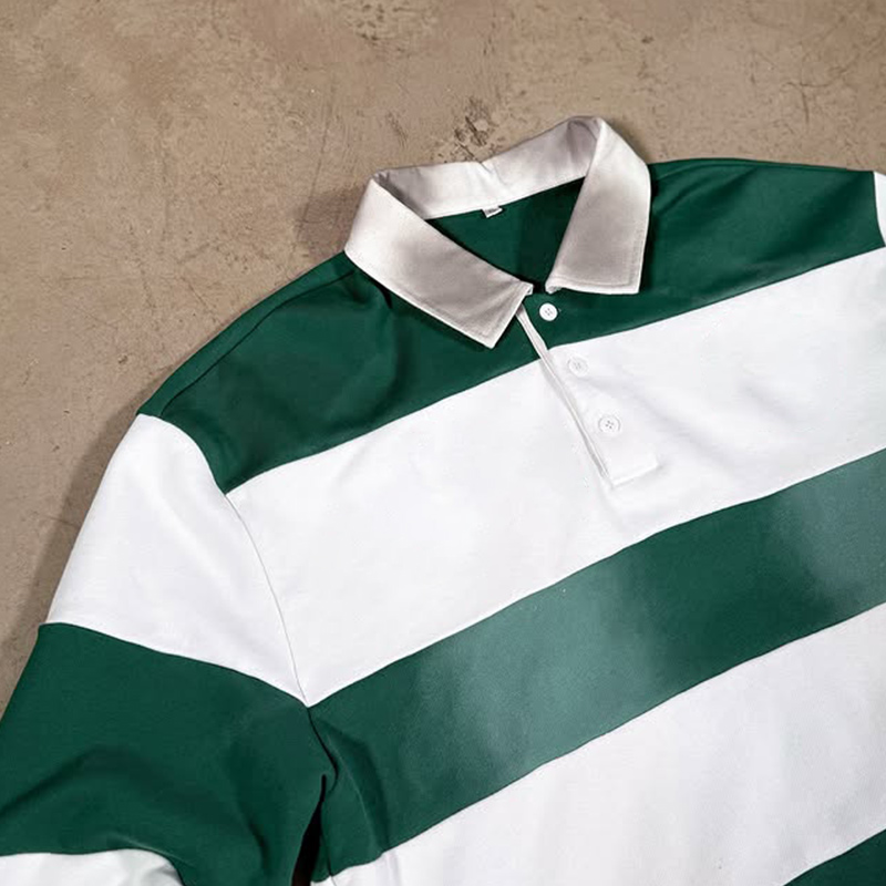 Rugby Polo Shirt Custom Embroidery Striped men striped t-shirt